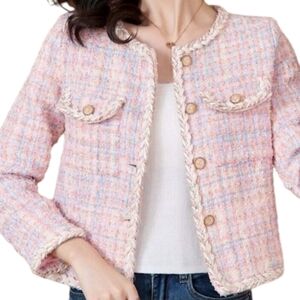J.Ing Women's Pink Ivory Tweed Jacket Size Small